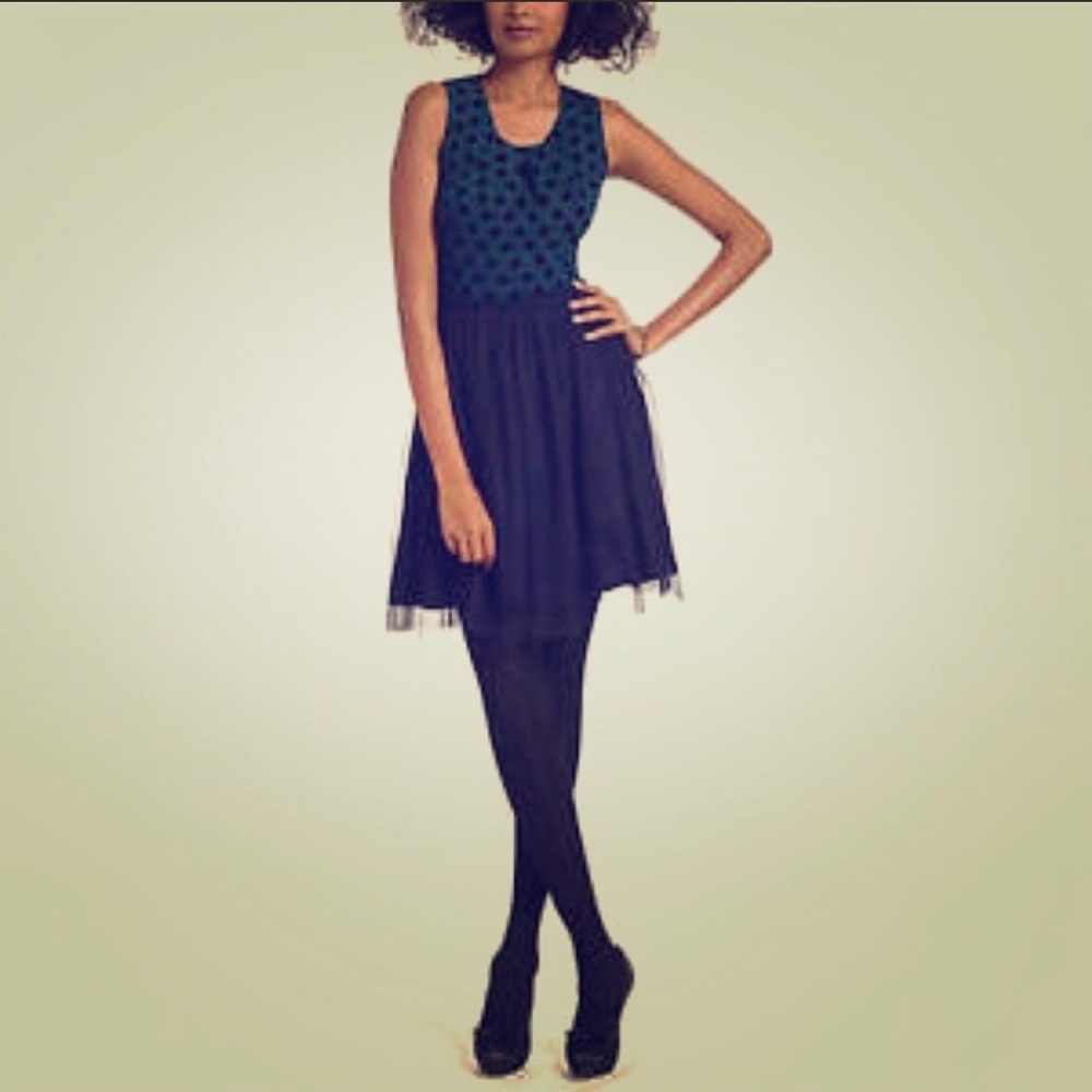 🆕 ANTHROPOLOGIE S/L Knit Dot and Tulle Dress M